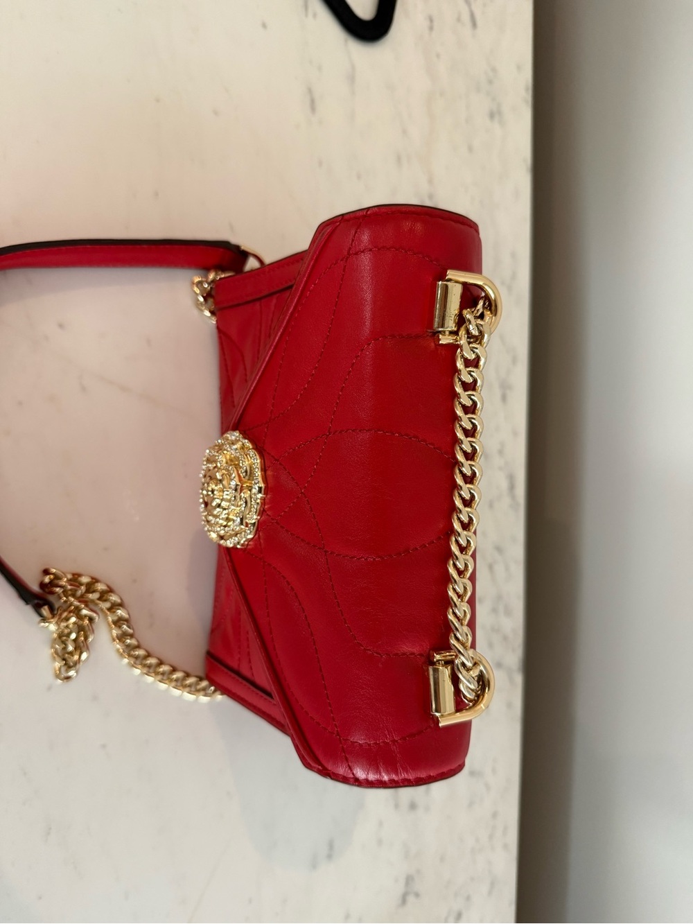 Michael Kors Red Quilted Leather Crossbody with Gold Floral Medallion - Picture 4 of 7